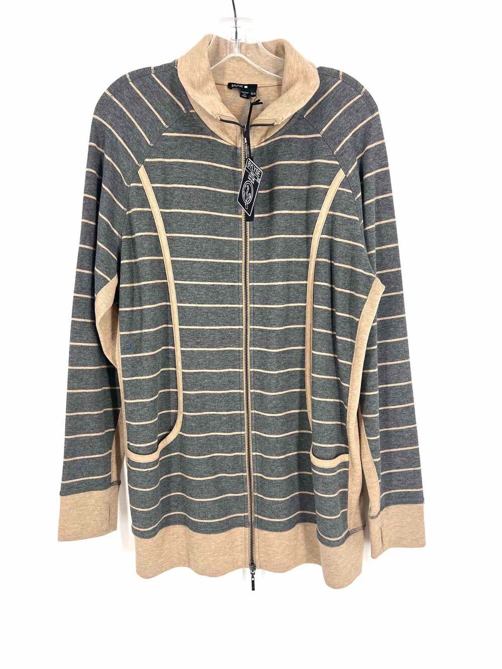 BYLYSE Size XL Gray/Lt Brown Stripe Zipper NEW Designer Jacket